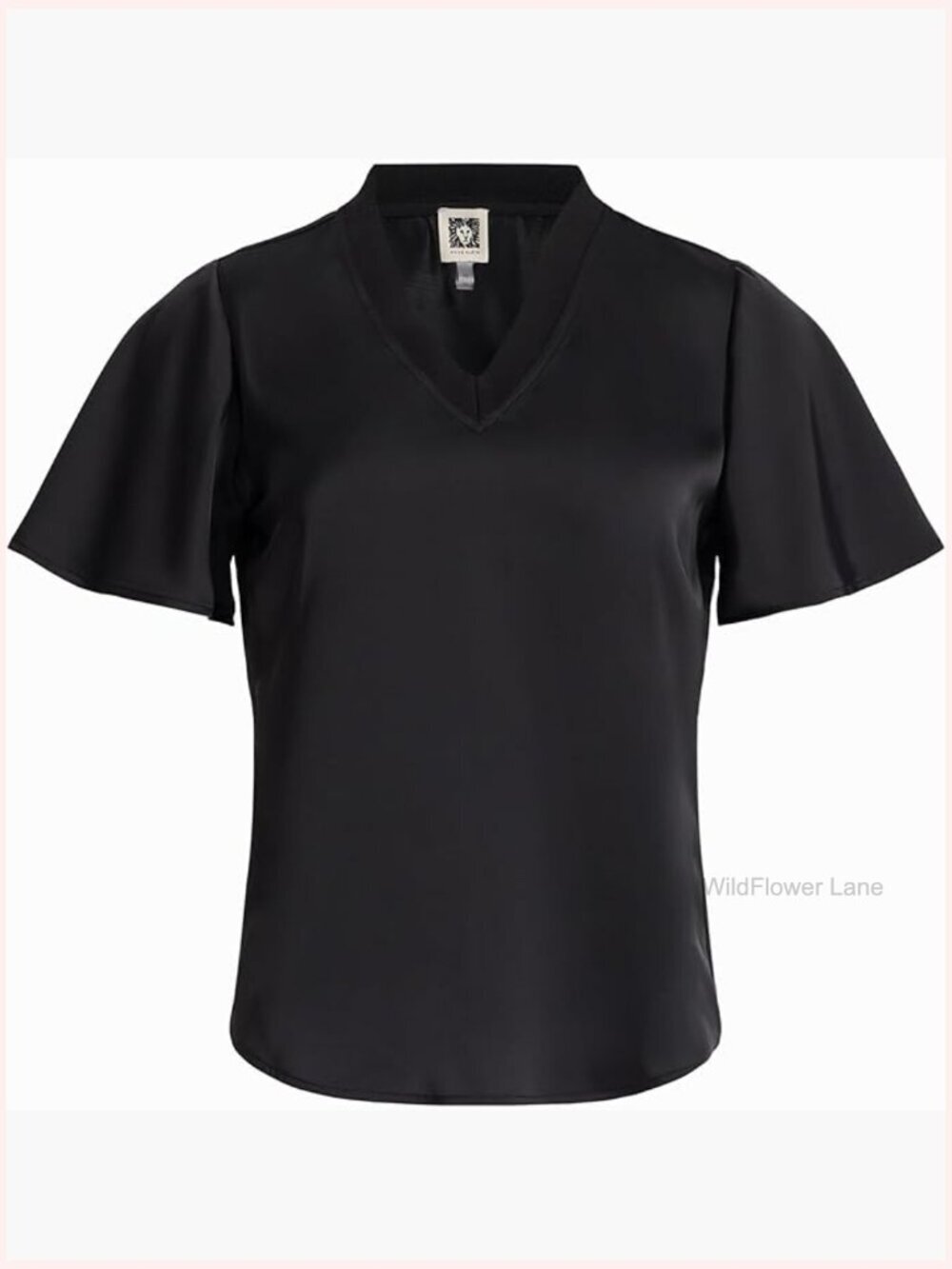 Flutter Sleeve Satin V-Neck Blouse - Lightweight Stretch